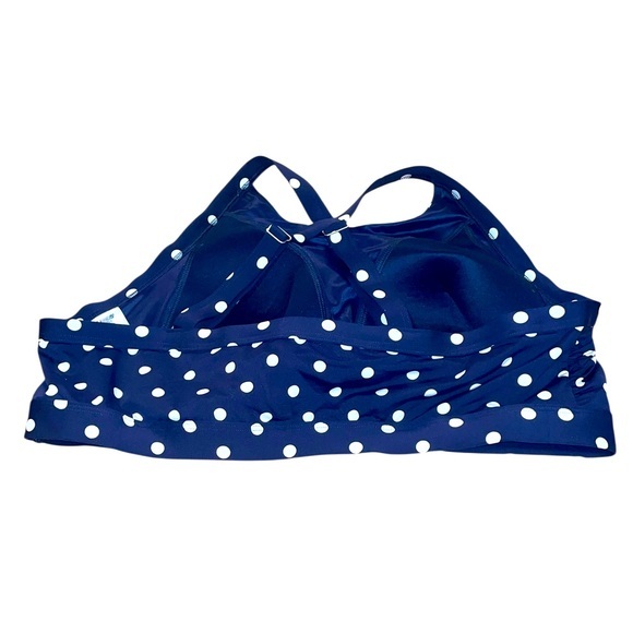 Lands’ End Navy Blue & White Polka Dot Built-in Bra Bikini Swim Top - Picture 2 of 3